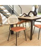 2 Chaises velours dossier rotin Albane orange - 48x51x81.5 cm