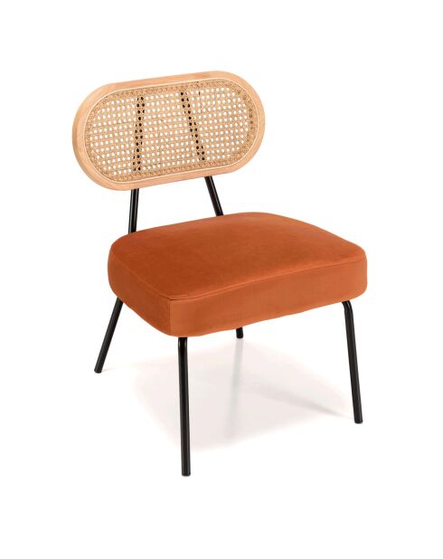 Chaise velours dossier rotin Albane orange - 50x57x72 cm