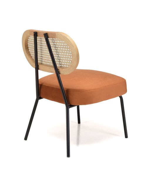Chaise velours dossier rotin Albane orange - 50x57x72 cm