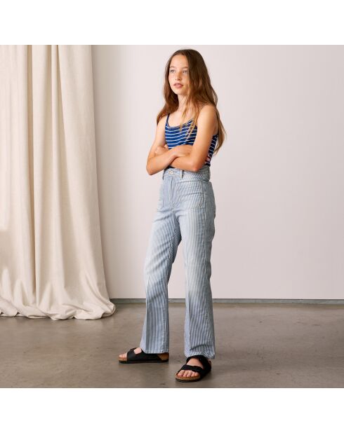Jean Pepy en Coton stretch jambes larges rayé bleu denim