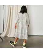 Robe mi-longue en Coton Hoboes imprimée écru/vert