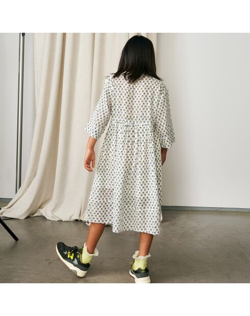 Robe mi-longue en Coton Hoboes imprimée écru/vert