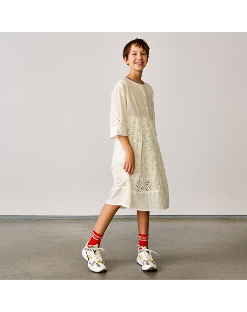 Robe mi-longue en Coton Hoboes broderies anglaises écrue