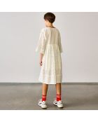 Robe mi-longue en Coton Hoboes broderies anglaises écrue