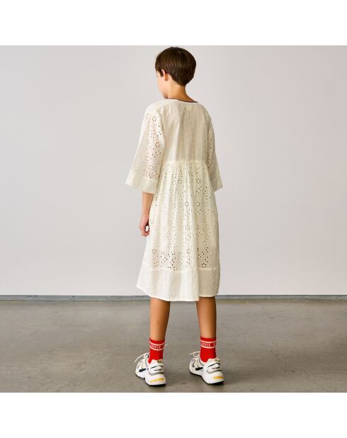 Robe mi-longue en Coton Hoboes broderies anglaises écrue