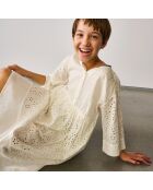 Robe mi-longue en Coton Hoboes broderies anglaises écrue