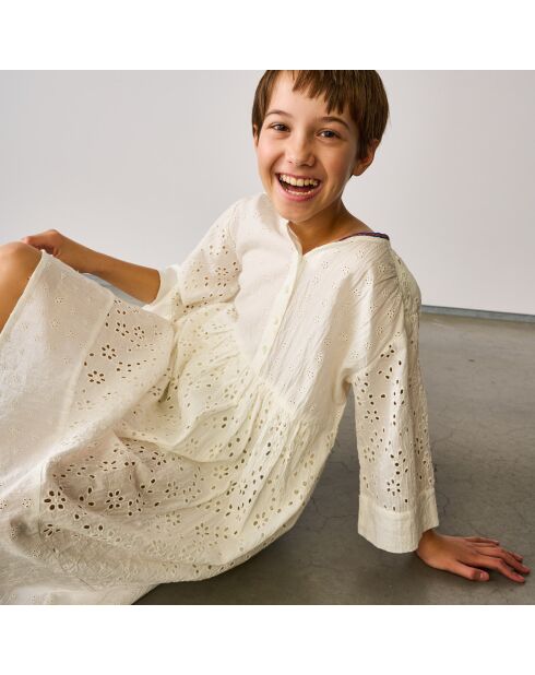 Robe mi-longue en Coton Hoboes broderies anglaises écrue