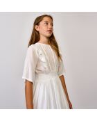 Robe longue Heaven à dentelle et volant blanche