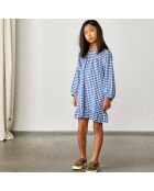 Robe courte Pénélope motif vichy à volant bleue