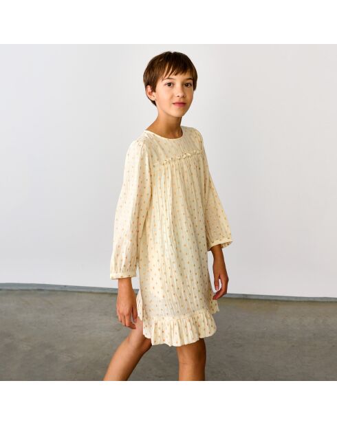 Kurzes Pénélope-Kleid mit Gingham-Muster mit gelber Rüsche