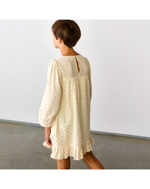 Kurzes Pénélope-Kleid mit Gingham-Muster mit gelber Rüsche