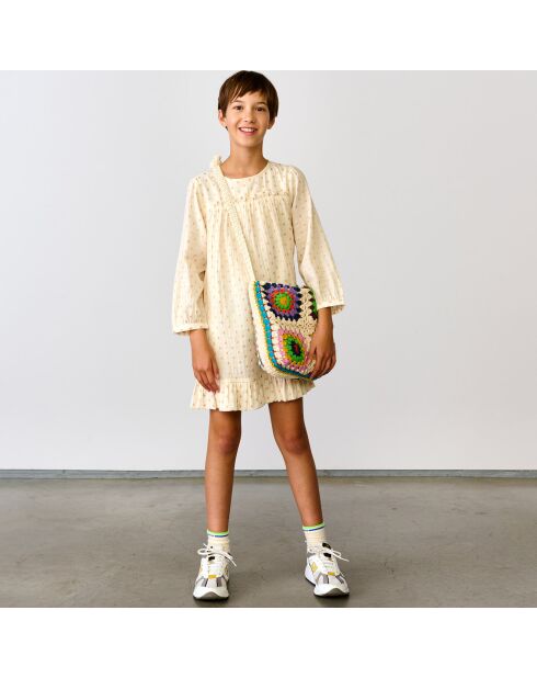 Robe courte Pénélope motif vichy à volant jaune