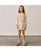 Robe courte Pénélope imprimé floral à volant écru/multicolore