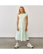Robe longue Azul motif vichy à volants menthe
