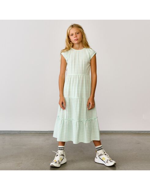 Robe longue Azul motif vichy à volants menthe