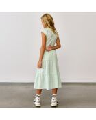Robe longue Azul motif vichy à volants menthe