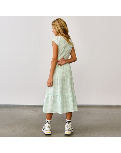 Robe longue Azul motif vichy à volants menthe