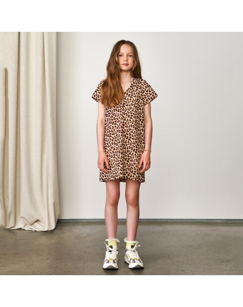 Robe courte Audry imprimé léopard marron