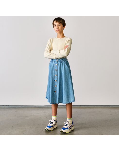 Jupe midi en Coton léger Alicia boutonnée bleu denim