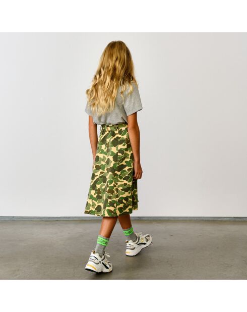 Mittellanger Rock Alicia aus einer Baumwollmischung, bedruckt in Khaki/Gelb