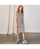 Robe t-shirt côtelée Cath à rayures marine/écru