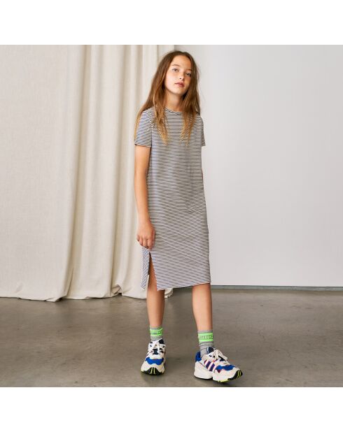 Robe t-shirt côtelée Cath à rayures marine/écru