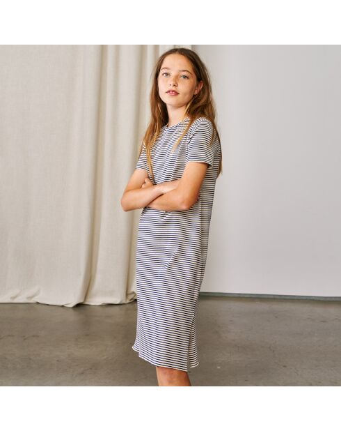 Robe t-shirt côtelée Cath à rayures marine/écru