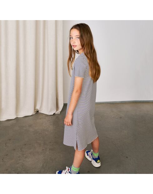 Robe t-shirt côtelée Cath à rayures marine/écru