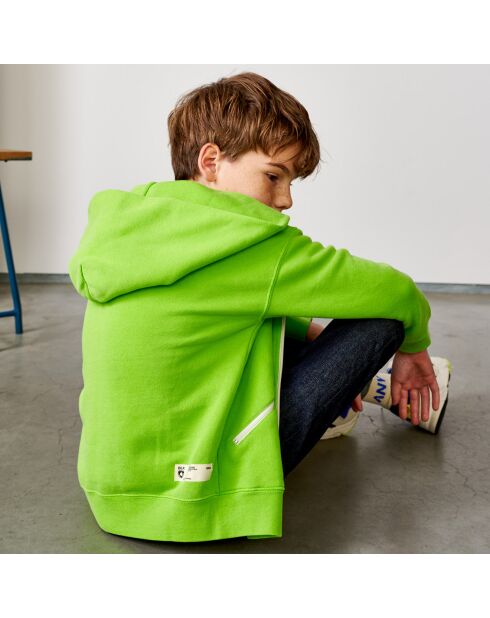 Sweat zippé à capuche 100% Coton biologique Famu vert acide