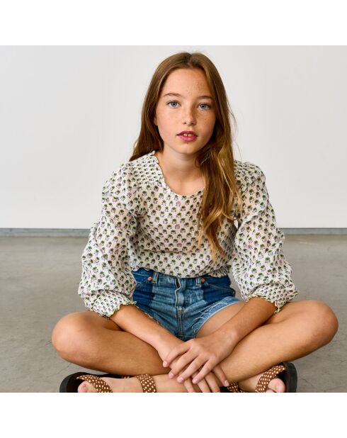 Blouse en Coton Honour imprimée écru/vert