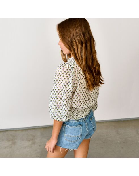 Blouse en Coton Honour imprimée écru/vert