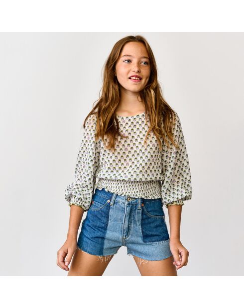Blouse en Coton Honour imprimée écru/vert