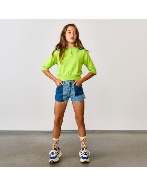 Pull polo en Maille fine de pur Coton Rean vert acide