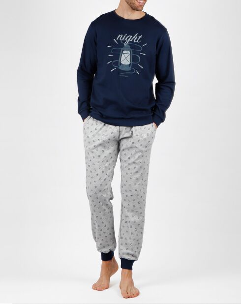 Pyjama de nuit imprimé bleu marine/gris