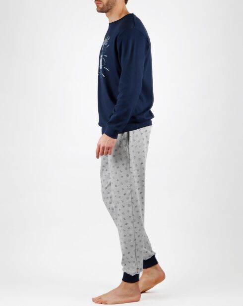 Pyjama de nuit imprimé bleu marine/gris