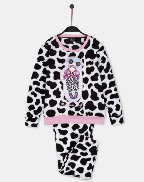 Pyjama en micropolaire Northern Lights imprimé noir/blanc/rose