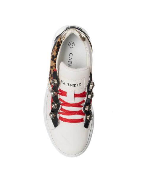 Sneakers en Cuir Dena blanc/léopard/rouge