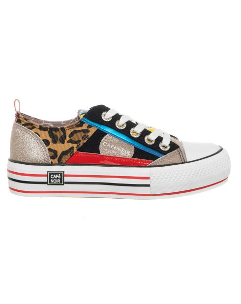 Sneakers Sima noir/léopard/rouge
