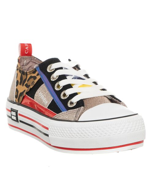 Sneakers Sima noir/léopard/rouge