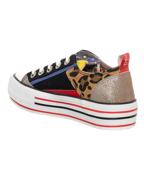 Sneakers Sima noir/léopard/rouge