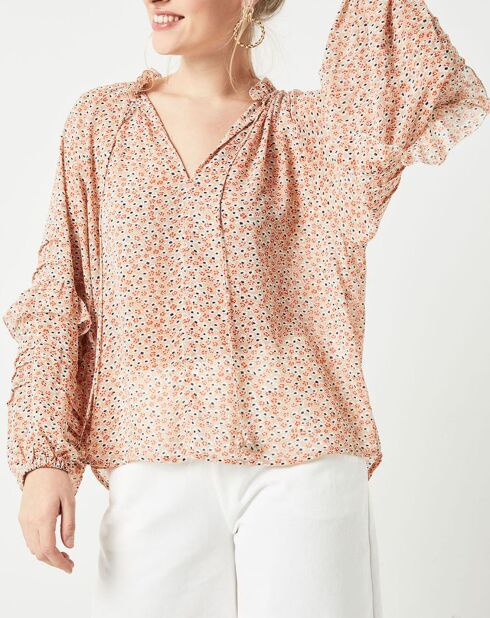 Blouse Théa beige/rouge