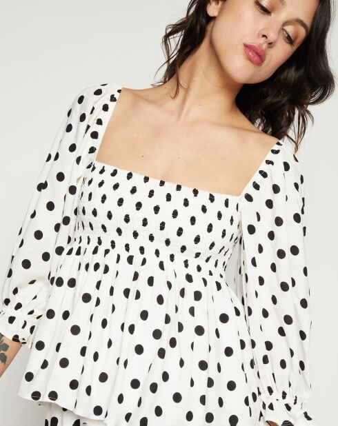 Top Babydoll Bettina à pois noir/blanc