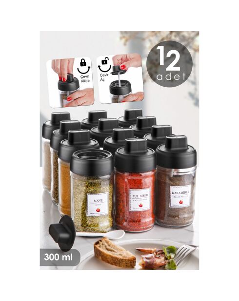 Set de pots à épices 12 pièces transparent/transparent