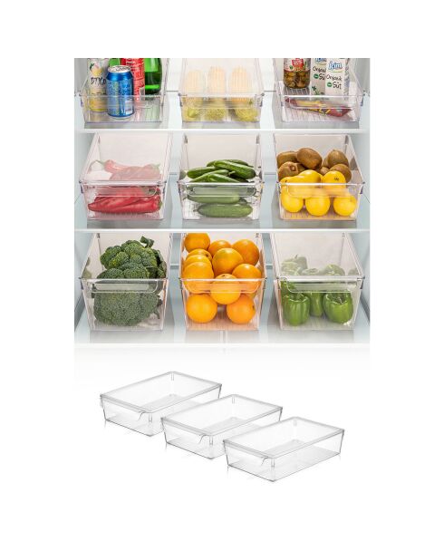 Set organizzativo per frigorifero trasparente in 3 pezzi - 20x32,5x7 cm