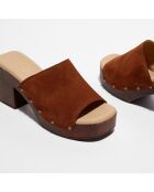 Sabots en Velours de Cuir Ninon marron - Talon 8,5 cm