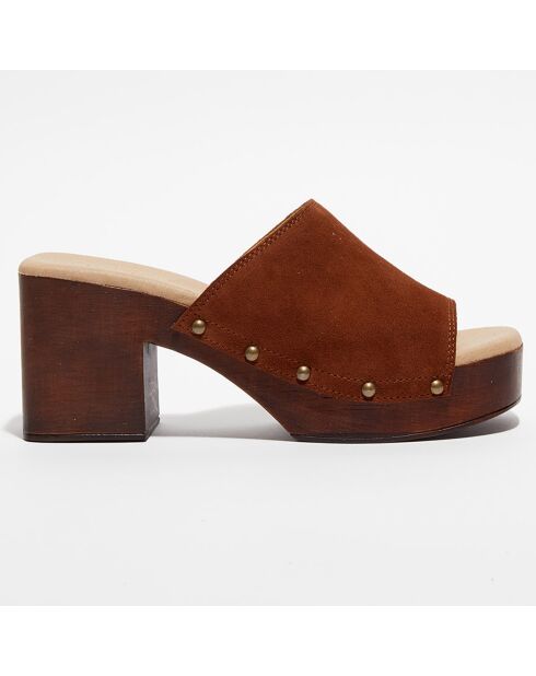 Sabots en Velours de Cuir Ninon marron - Talon 8,5 cm