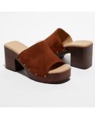 Sabots en Velours de Cuir Ninon marron - Talon 8,5 cm