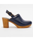 Sabots en Cuir Nicole marine - Talon 8 cm