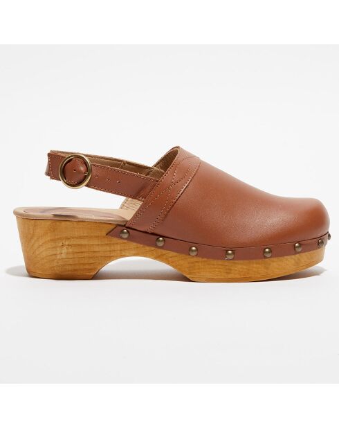 Sabots en Cuir Nicole camel - Talon 5 cm