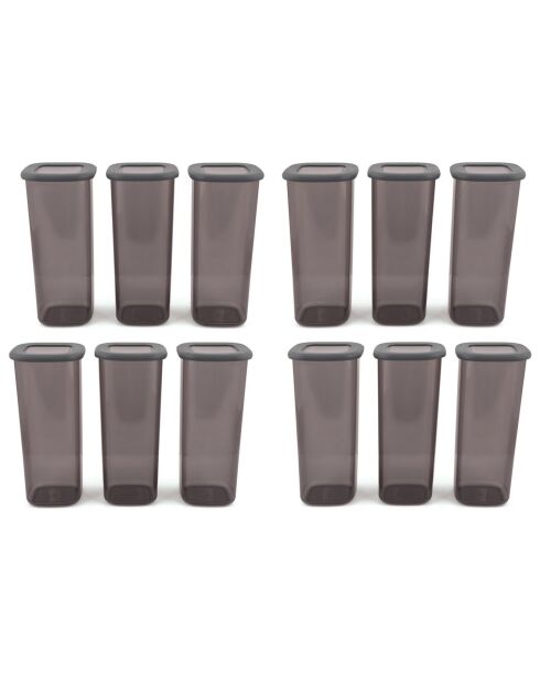 12 Boîtes de rangement grises - 10x10x24.5 cm